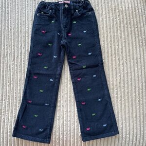 Girls Vineyard Vines Navy Blue Corduroy Pants With Whale Embroidery